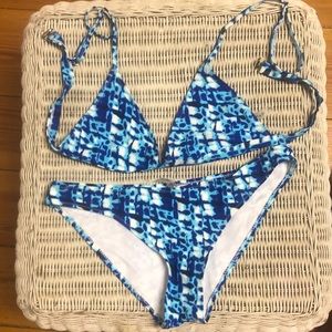 Blue and white bikini